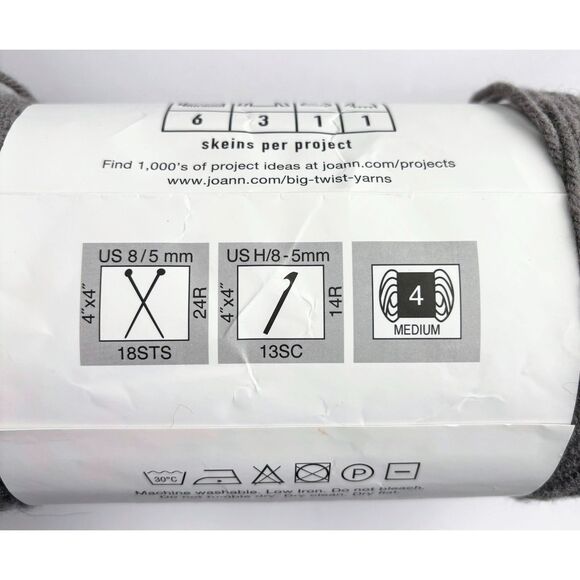 Big Twist Value Yarn, Medium Gray, Worsted Weight, Lot of 3 (Same lot #) - Picture 4 of 4